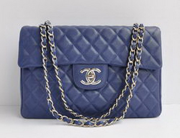 7A Replica Chanel Maxi Caviar Flap Bag 46558 Deep Blue Leather Silver Hardware